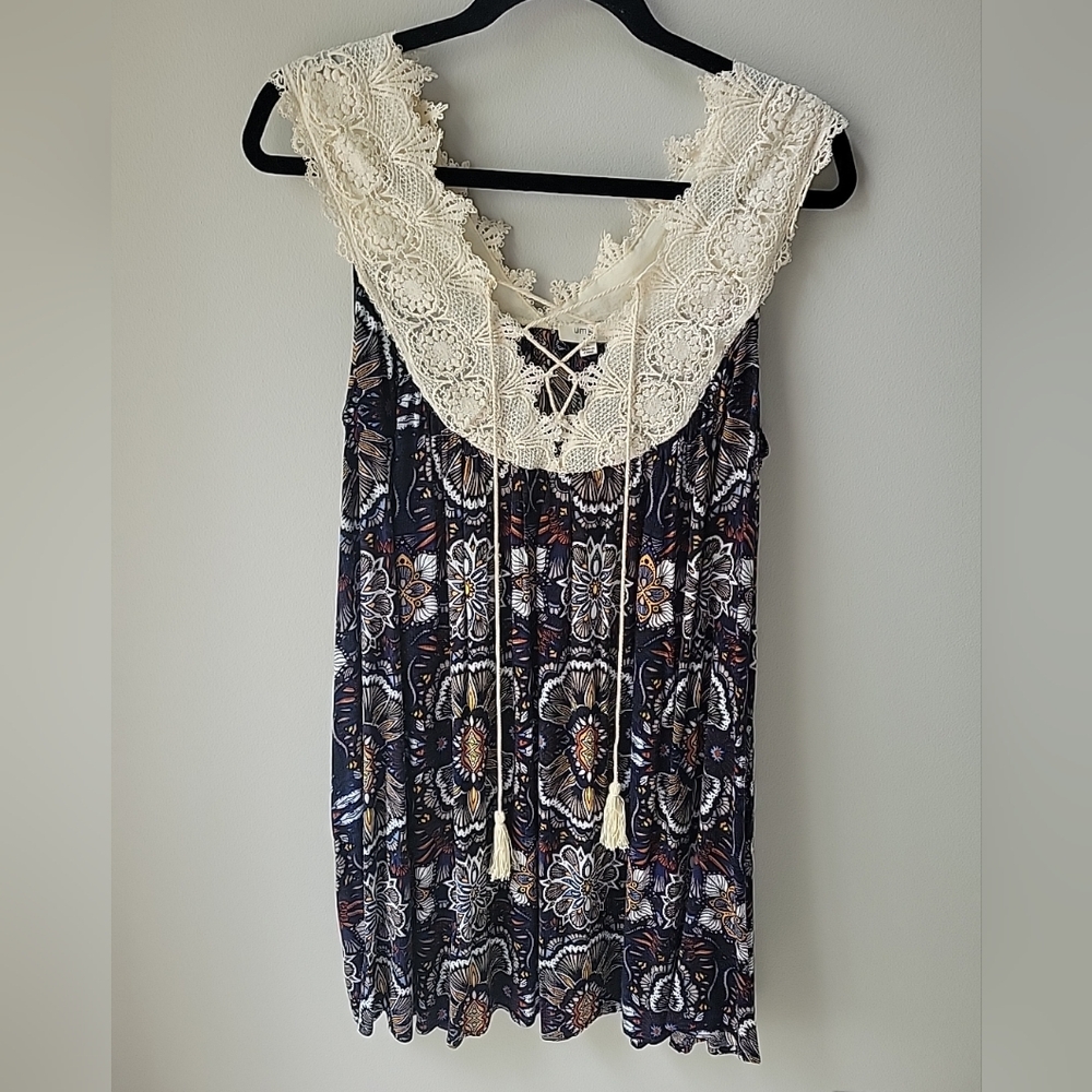 Ungee Lace‎ Bohemian Sleeveless Floral Dress V-neck Women Size Large